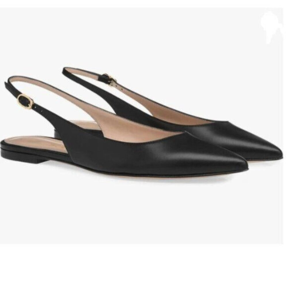 FOWT Black Pointed Toe Slingback Buckle Strap Flats Comfort Casual Shoes